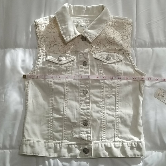 Mudd® Crochet Yoke Ripped Denim Vest - Picture 9 of 10